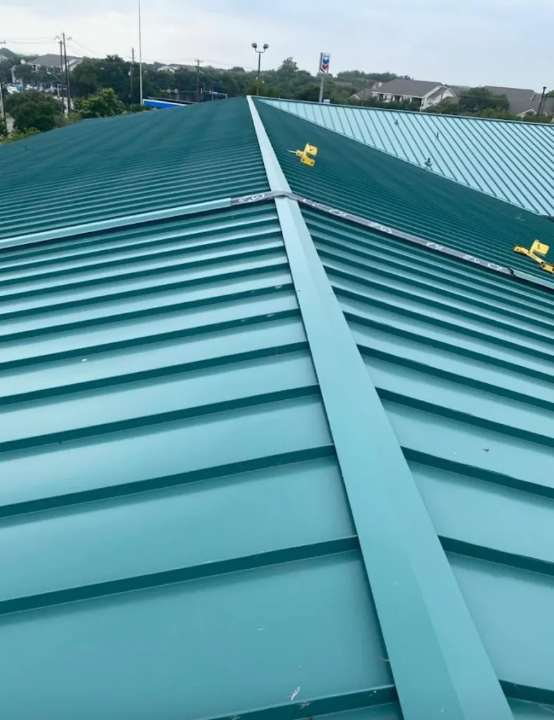 Green commercial metal roof ridge and valley for Metal Roof Repair in Rowley